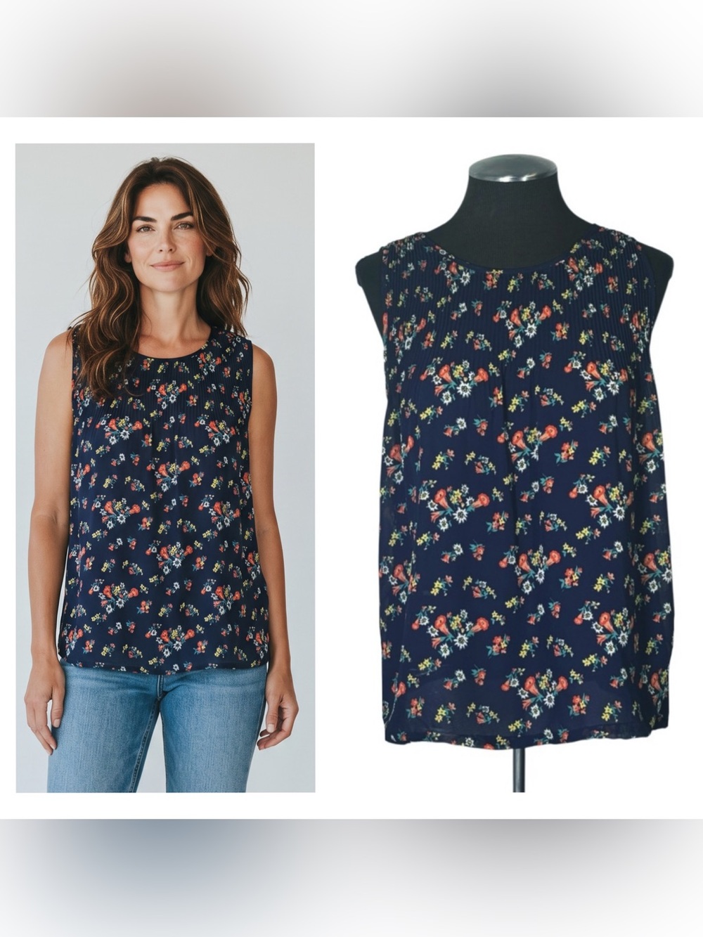 🆕 Max Studio – Floral Pleated Sleeveless Lined Tie Back Top – Medium